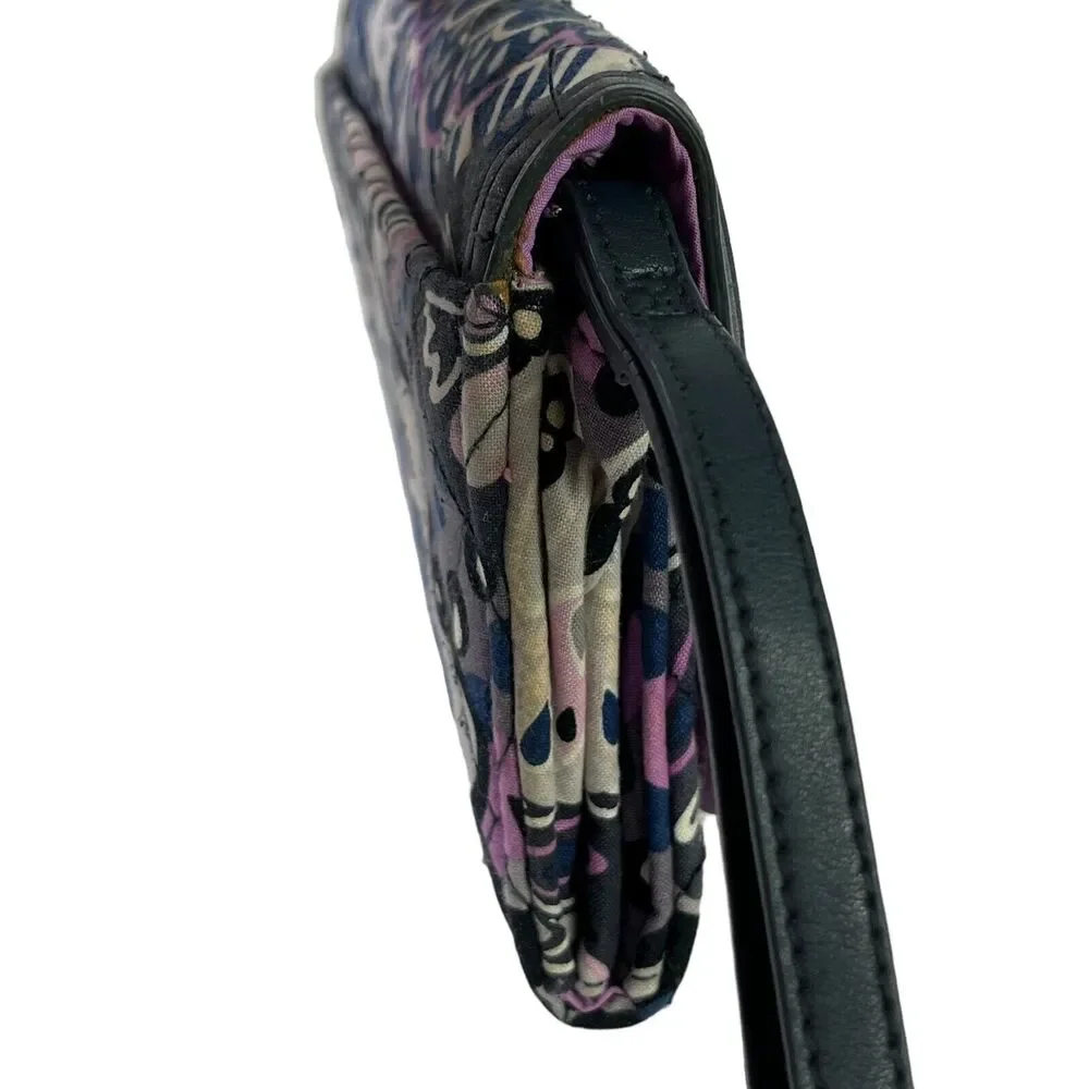 Vera Bradley Navy Purple Womens Quilted Floral Wallet Wristlet Coin Purse Bag - Picture 5 of 16